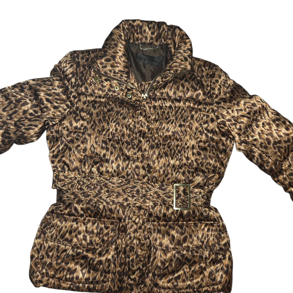 Zara Leopard Print Belted Puffer Jacket M - Picture 2 of 5
